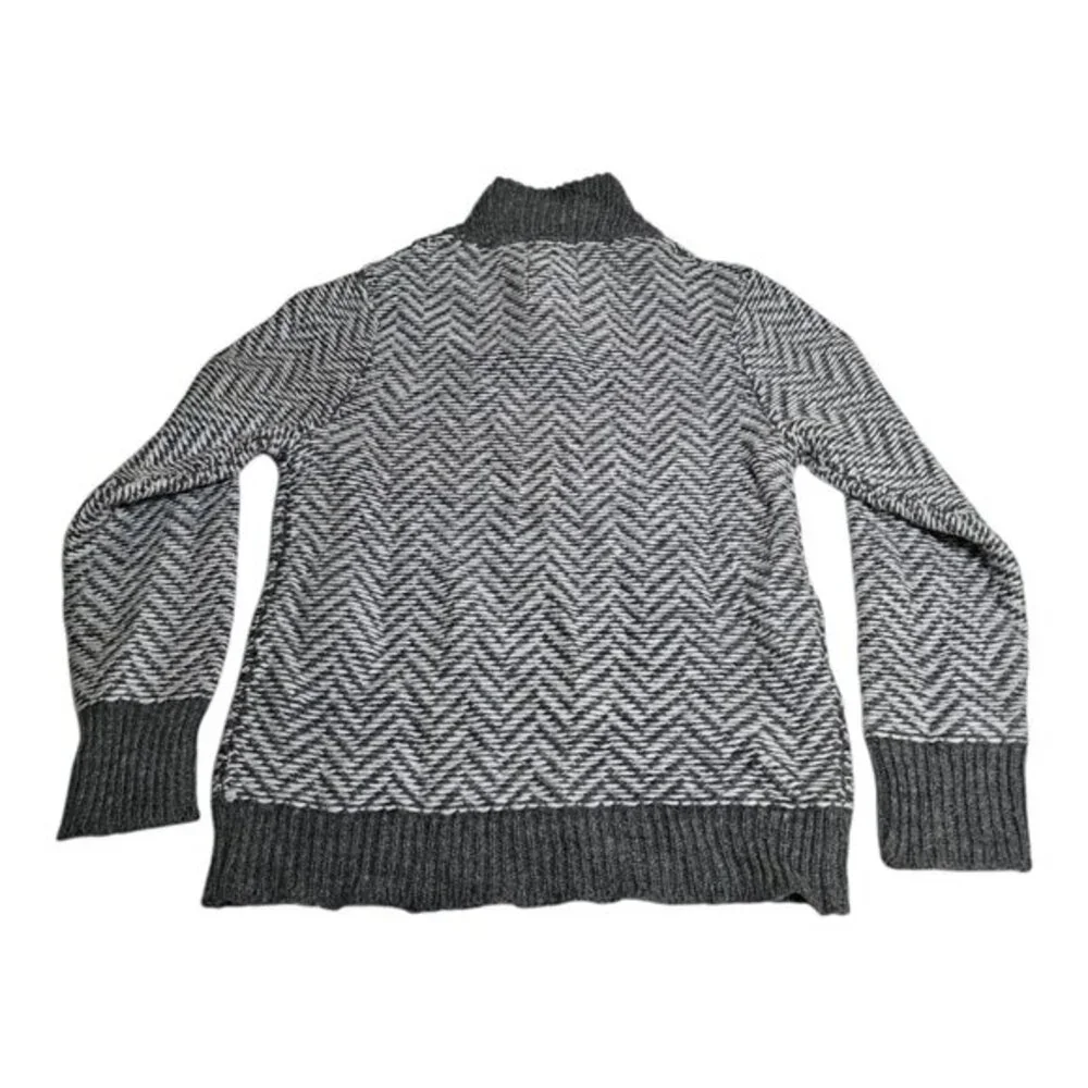 Relwen Sweater Mens Medium‎ Shawl Neck Herringbone Gray White Wool Knit